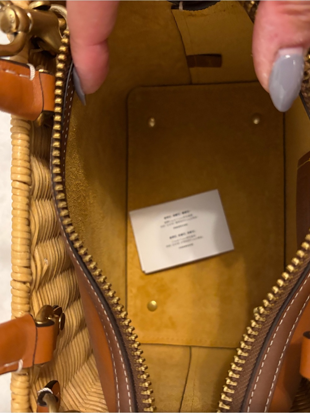 Coach Woven Rattan Tote with Brown Leather Handles and Gold Hardware - Picture 8 of 9